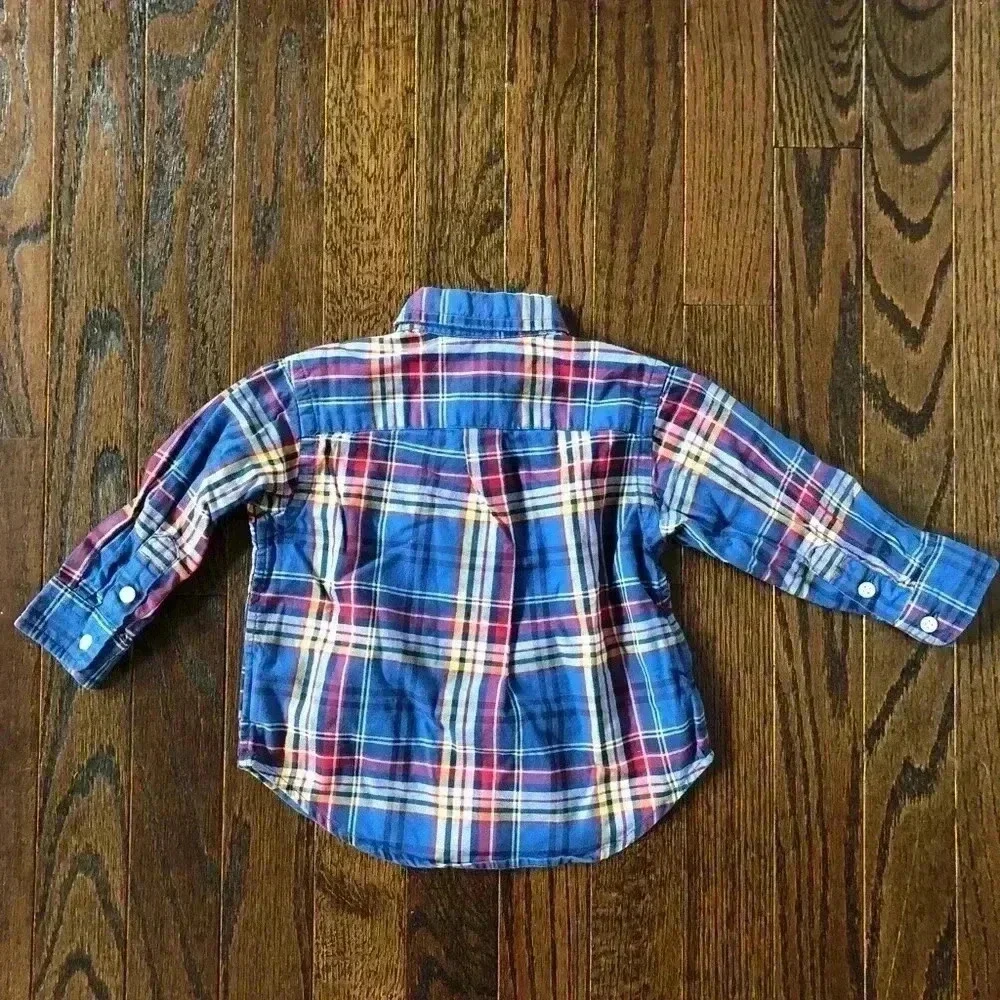 Ralph Lauren Boys 12M Blue/Red/Yellow Plaid Button-Down Oxford Shirt - EUC!